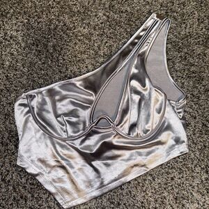 SHEIN Silver Satin Bra